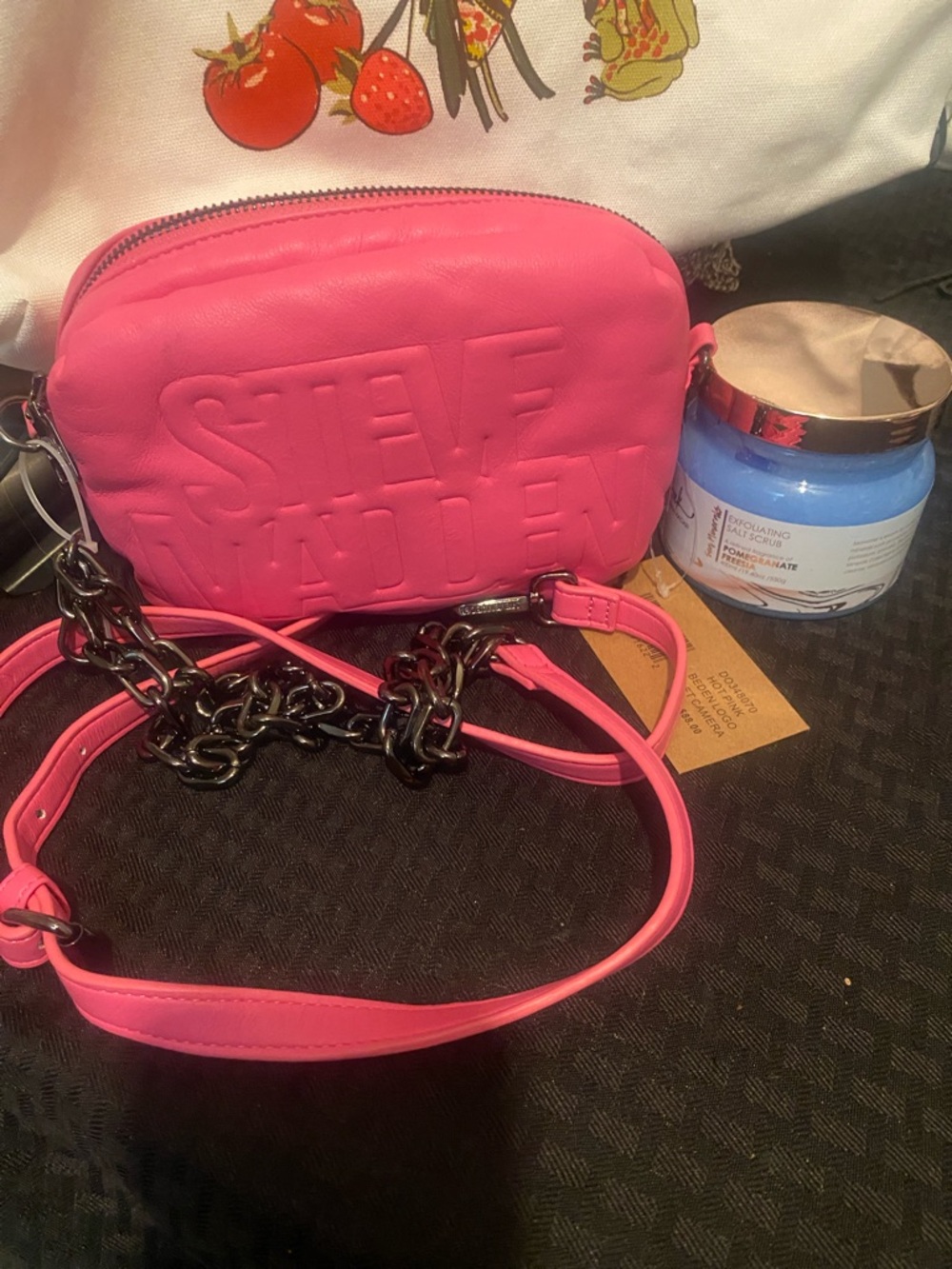 Steve Madden Hot Pink Quilted Logo Crossbody w/salt scrub pomegranate 19.40 Oz